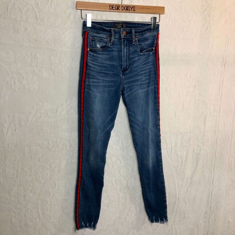 Abercrombie Simone High Rise Red Stripe Jeans